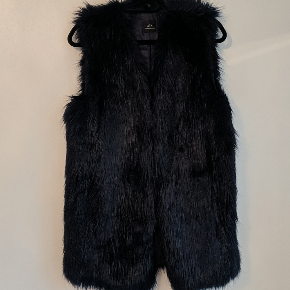 Faux Fur Navy Sleeveless Jacket